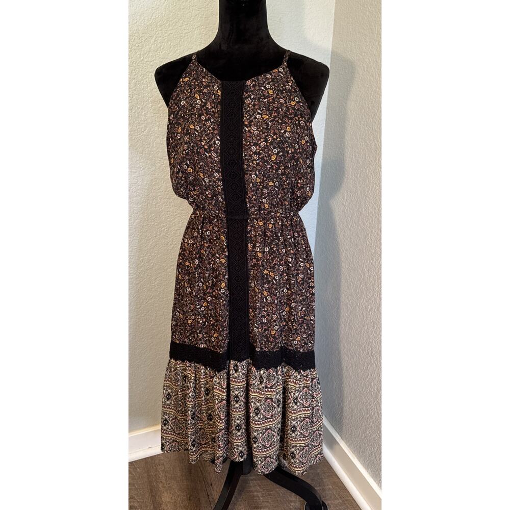 Prairie Boho Spaghetti Strap Floral Dress W/ Keyhole Back Size Small Knox Rose